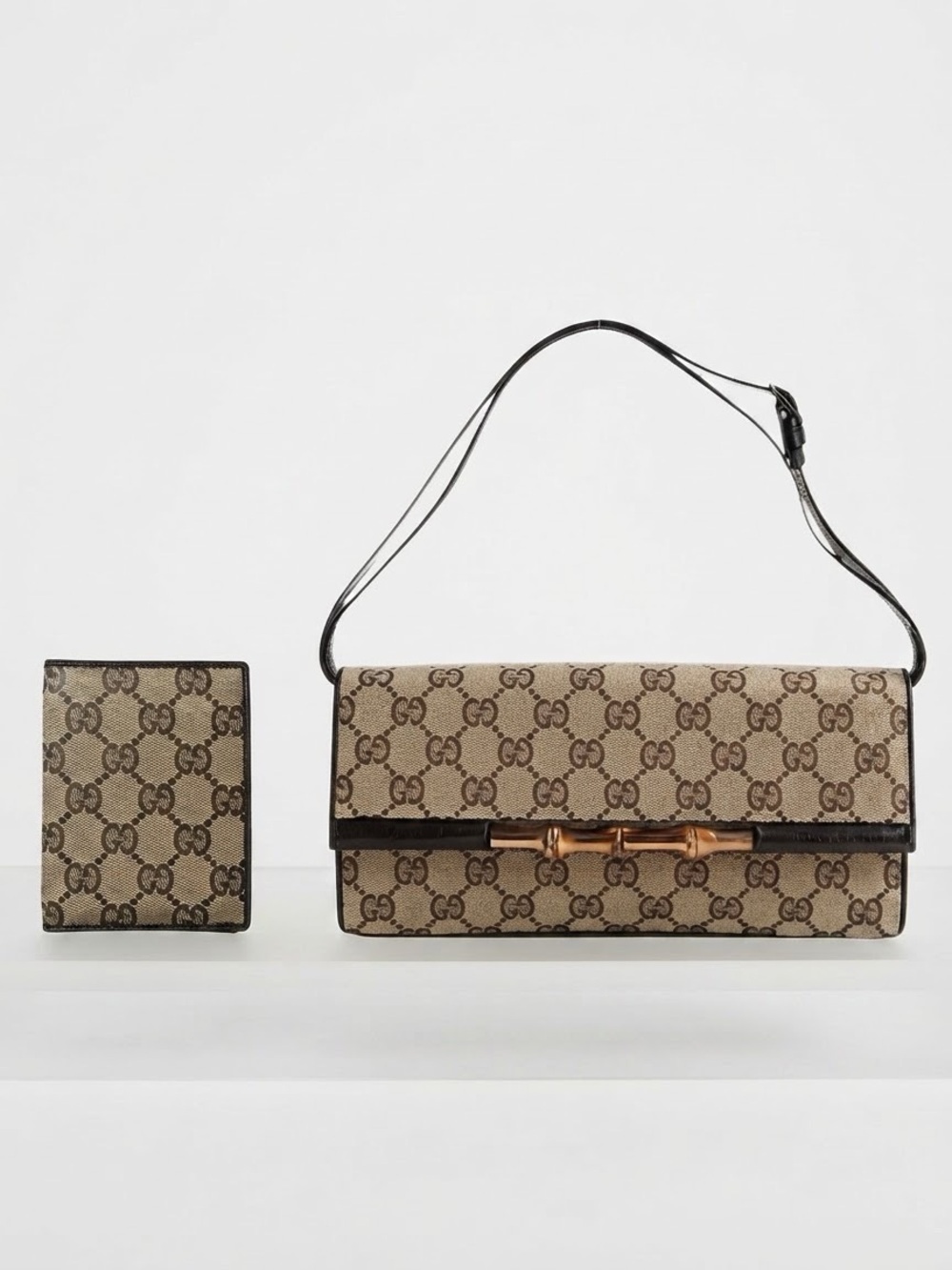 Gucci GG Monogram Wallet Brown Canvas Leather Vintage Authentic - Picture 2 of 11